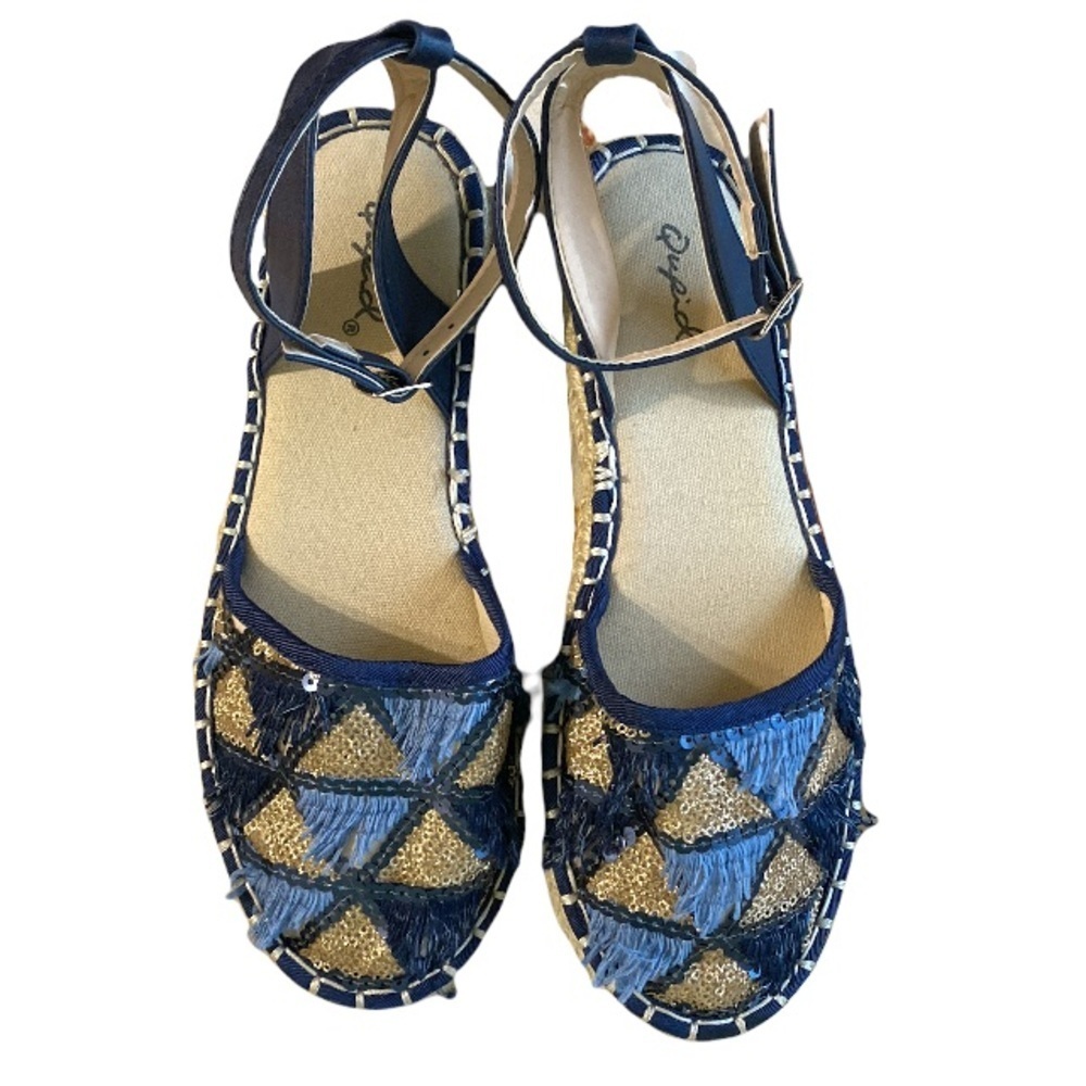 Qupid Sora fringe sequin espadrille blue flats 7 - Picture 8 of 12
